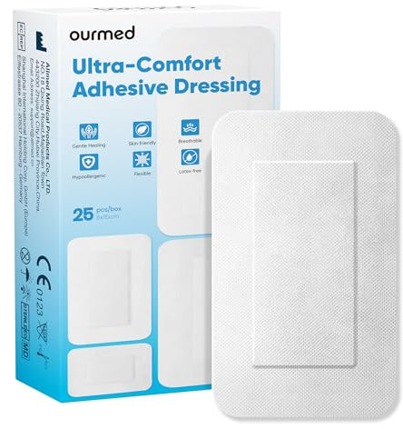 Ourmed Sterile Wundpflaster 8 x 15 cm, Selbstklebender steriler Wundverband mit starker Haftung, schützt vor Schnitten und Kratzern, schmerzfrei zu entfernen, einzeln verpackt, Packung mit 25 Stück