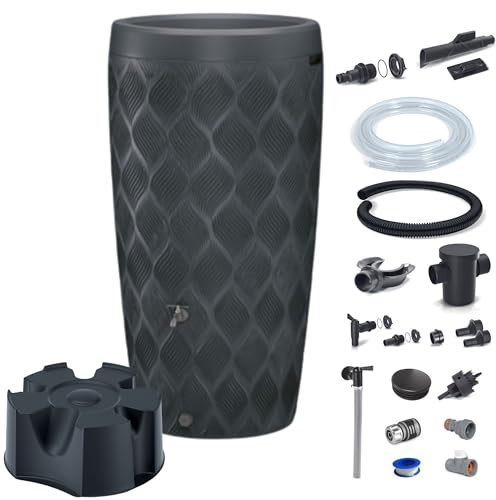 Dikel - Flow - Regentonne - Wassertank - Regenfass - Regenwassertonne mit Zubehör - Regenwassertank - Wassertonne, Wasserfass, Regenwasserspeicher - 240l, Anthrazit