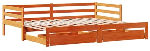 vidaXL Tagesbett, Bettsofa Ausziehbar mit Schubladen, Gästebett ohne Matratze mit Lattenrost, Ausziehbett Schlafsofa, 90x190cm Massivholz Kiefer