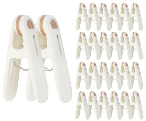 24 Pack Plastic Clothes Pins Heavy Duty Clothespins for Laundry, 2.36 Inch Clothesline Clips Clothes Pegs with No Trace Design, Windproof Clothes Clips for Hanging Clothes, Socks, Towel, Snack (Khaki)