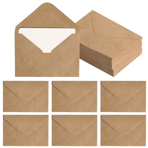 Sobres Papel Kraft Retro 100 Piezas Mini Sobres y 100 Tarjetas en Blanco Sobres de Papel Kraft Vintage Marrón, Deco Sobres para Regalos de Gracias Invitaciones Tarjetas de Felicitación