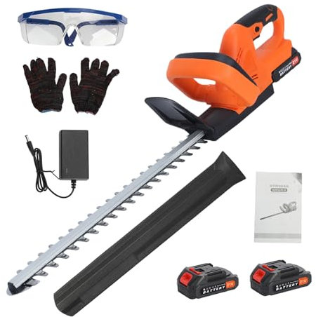 reukmuuc Taille-haie électrique sans Fil Rechargeable 800 W 21 V, 1800 TR/Min avec Batterie puissante, Interrupteur Marche/arrêt, Taille-haie pour Cour, Maison, Cadeaux de Noël Orange
