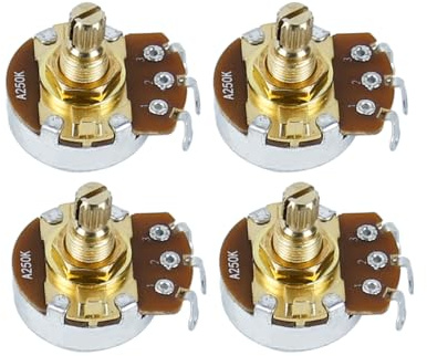 FLEOR 4PCS Full Size A250K Potentiometer Bass Guitar Tone Volume Control Pots L15mm Gold-plated Copper Short Split Shaft