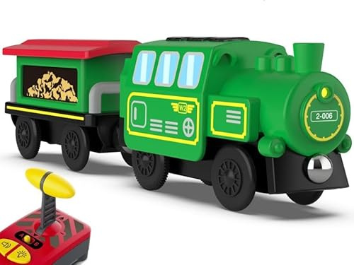 OBEST Ferngesteuert Zug elektrische Spielzeug RC Zug für Kinder ab 3 Jahren, kompatibel mit Holzeisenbahnen, magnetische Verbindung, Toy Train mit Licht und Musik, Geschenk für Kinder