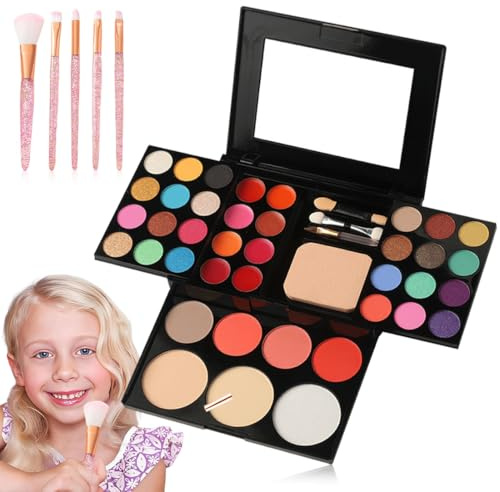 DWFEYOI Set de Maquillaje para Niño, Kit de Maquillaje para Niñas Lavable con 5 cepillos Lavables, Juego de Maquillaje para Niño Seguro y No Tóxico, Set de Maquillaje Niñas para Navidad Regalo