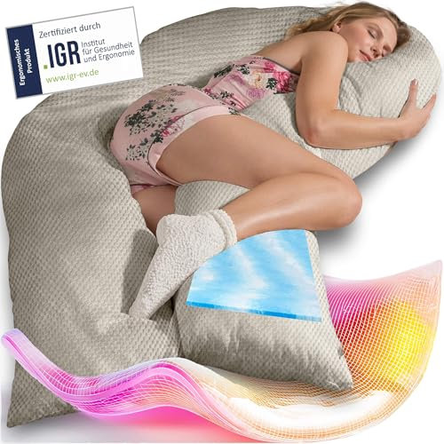 Traumreiter Seitenschläferkissen Visco L langes Wendekissen Memory Foam [orthopädisch] + Watte Seite | Schwangerschaftskissen Kissen Schlafen, Stillkissen, Komfortkissen mit Bezug Leinen Farbig Deluxe