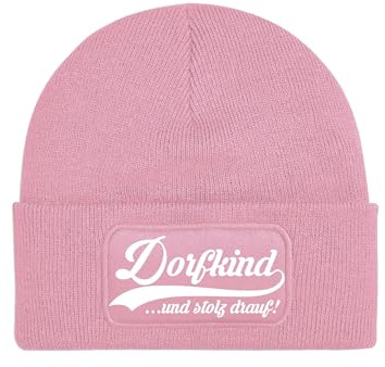 NIMAMA Kinder Mütze Beanie Dorfkind Wintermütze Statement Spruch Print Geschenk Unisex Strickmütze für Jungen und Mädchen - Rosa