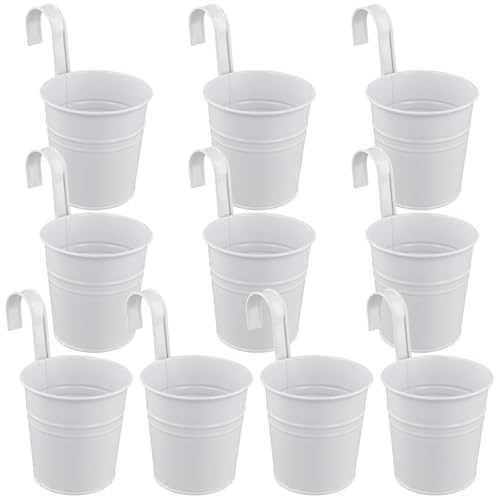 FAAING 10 Pezzi Vasi da Appendere in Metallo Bianco 10 cm con Gancio Staccabile, Portavasi Sospesi per Piante da Esterno Giardino e Balcone