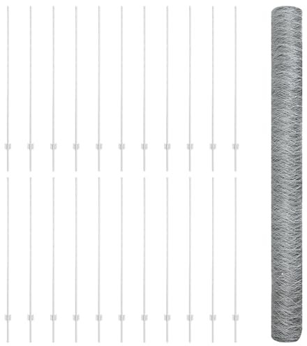 vidaXL Set de valla de jardín hexagonal de acero galvanizado | Vallado metálico duradero para exteriores incluye rollo de malla y postes, ideal para cercar tu propiedad. Panel de barrera personaliza