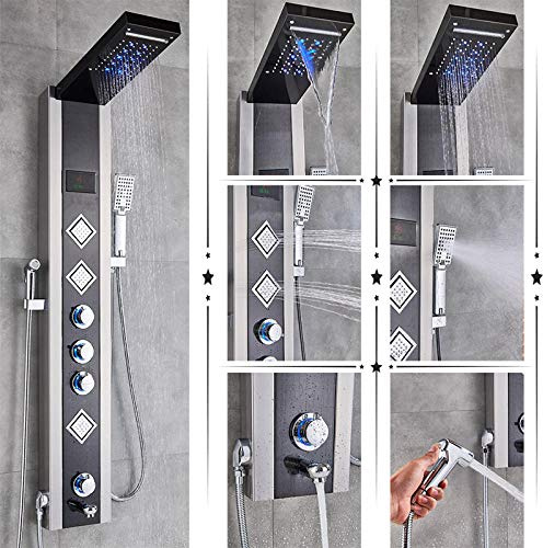 Pannello doccia a LED di lusso con rubinetto spazzolato per vasca da bagno, miscelatore e controllo della temperatura per un'esperienza spa definitiva