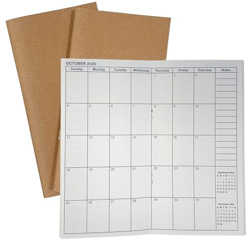 Travelers Notebook Inserts 2026, Weekly & Monthly, Less than Regular Size 8.19 x 4.21 in