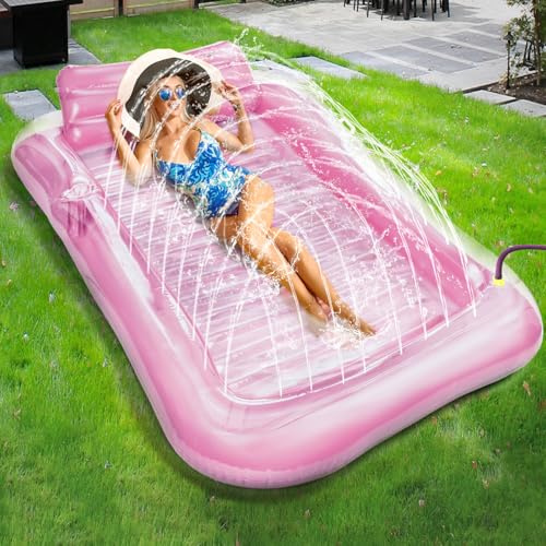 JONRRYIN Colchoneta Piscina Adultos, Flotador Hinchable Tipo Hamaca, Tanning Pool con Reposacabezas, Colchoneta Flotante 200 × 124 cm para Playa Lago Fiestas Verano Juguetes Acuáticos (Rosa)