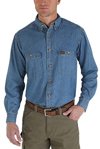 Wrangler Riggs arbetskläder herr stor och hög denim arbetsskjorta, Antik marinblå, 3X Stor