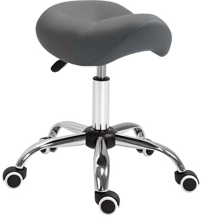 HOMCOM Ergonomic Rolling Saddle Stool PU Leather Hydraulic Spa Stool Height Adjustable Swivel Drafting Medical Salon Chair, Grey