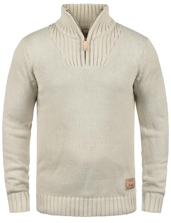 !Solid SDPetro Homme Pull en Maille Troyer Pull à Grosses Mailles avec col Troyer Poignets côtelés Détails du Label Mélange de Coton Regular Fit, Taille:2XL, Couleur:Oyster Grey (8215)