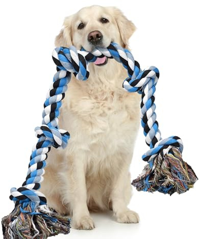 LECHONG Dog Toys for Aggressive Chewers Tough Rope Chew Toys for Large and Medium Dog 3 Feet 5 Knots Indestructible Cotton Rope for Large Breed Dog Tug of War Dog Toy Teeth Cleaning