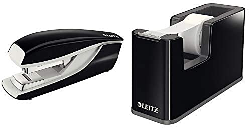 Leitz 55230095 Flach-Heftgerät (40 Blatt, Ergonomisches Metallgehäuse, Inkl. Heftklammern, Nexxt, Blisterverpackung) schwarz & Leitz, Klebeband-Tischabroller, Fester Stand