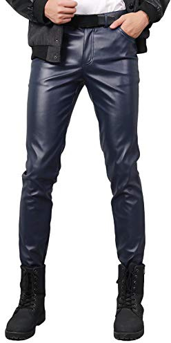 Idopy Costume de soirée pour Hommes Pantalon en Faux Cuir Pantalon de Motard de Moto