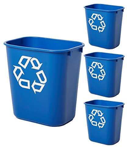 Rubbermaid Commercial Products Deskside Wastebasket Recycling Bin Small 13QT/3GAL, for Home/Office/Under Desk, Blue (FG295573BLUE), Pack of 4