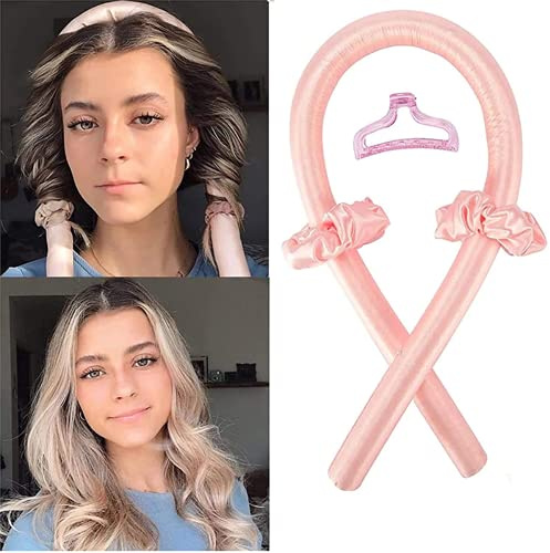 Ribbon Heatless Curls - Rizador de pelo sin espuma térmica, juego de rizadores de pelo de seda con banda suave para la cabeza, rizador de pelo, kit de estilismo para mujeres (rosa)