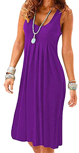 EFOFEI Femme Robes d'Été Chics Robe Plissée Décontractée Robe Midi Fleurie Coupe Ample Robes Évasée Empire Mauve XL