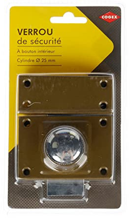 Cogex 647440 - Pulsante di sicurezza per porta, interno/esterno, chiusura con pomello interno, diametro cilindro 25 mm, fornito con 3 chiavi e viti, NC