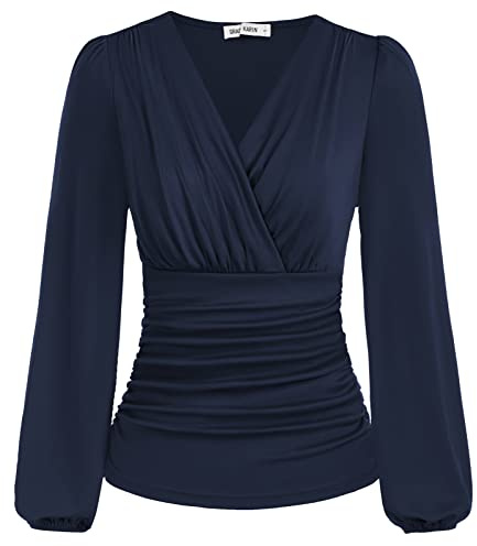 GRACE KARIN Women's Summer Top Short Ruffle Sleeve V-Neck Ruched Casual Tops Blouses Vintage Top