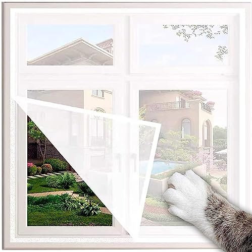 Yuly Cat Window Protection,Cat Safety Mesh with Self-Adhesive Tape,Semi-Tansparent Birds Cat Window Mesh Screen,Can be Cut to Fit(White Sticker White Mesh)