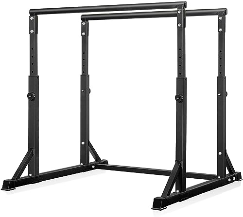 Bongkim Dip Bar, Heavy Duty Dip Station with 7 Height Levels, 800lbs Adjustable Parallel Bars for Tricep Dips Pull-Ups L-Sits Calisthenics Exercises Strength Training for Home Gym Outdoor (Black)