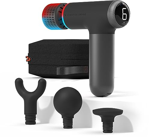 Sharper Image® Powerboost® Pro+ Hot & Cold Compact Deep Tissue Massage Gun - 6 Speed, 4 Attachments, Travel Case| Soothing Heat & Cold Therapy| Portable Lightweight Full Body Shoulder & Back Massager