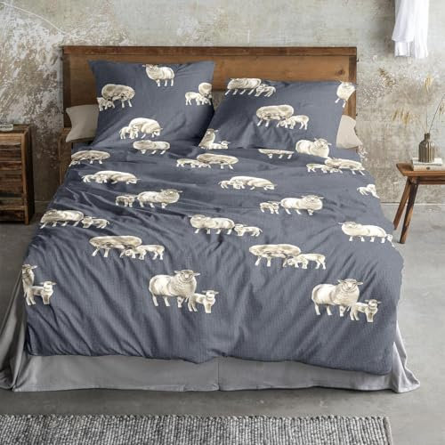 Irisette Juego de cama de franela fina Panda 8545 azul, 1 funda nórdica de 135 x 200 cm y 1 funda de almohada de 80 x 80 cm