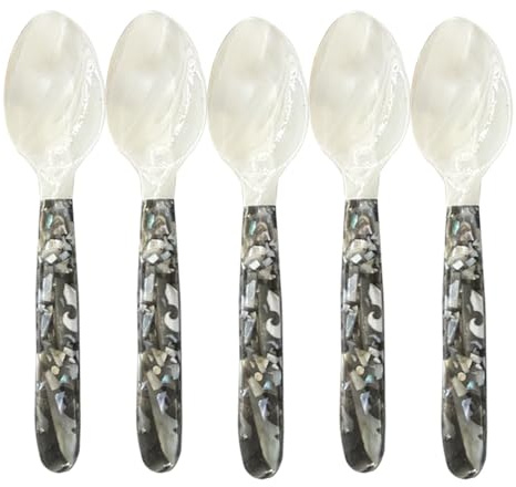 Cucharas de caviar de madreperla, 5 cucharas de nácar, cuchara de helado de huevo de caviar, cucharas decorativas para servir helado y café