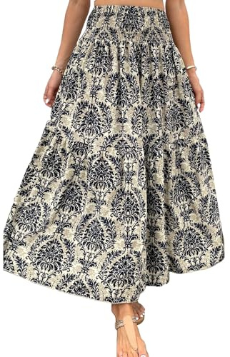JENJON Mujer Falda Larga con Estampado Flores Cintura Alta Elástica Estilo Bohemio Vestido de Playa 2 en 1 Talla Unica