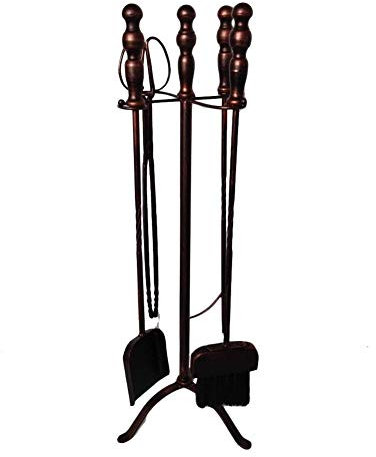 ZHANGXABN 5 Piece Fireplace Toolset tic and Sturdy Forged Fireplace Tools in Home Bronze Handle Wrought Iron Fire Tool Set (Color : Bronze) (Bronze)