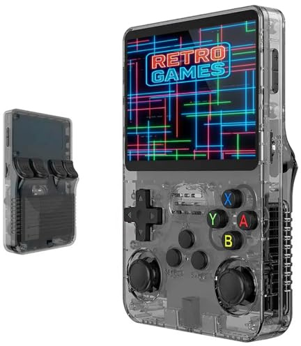 R36S Consola Retro portatil 2025, Compatible con hasta 20000 Juegos PSP, N64, NDS, SuperN, GameB, GBA, NeoG, PS1..Pantalla a Color de Calidad IPS, Miniconsola Arcade (Incluye Tarjeta)(Negro transl)