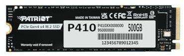 Patriot P410 500GB intern SSD - NVMe PCIe Gen 4x4 - M.2 2280 - Sekventiell läshastighet/skrivhastighet: Upp till 5.000MB/s / 2.300MB/s - PS5-kompatibel - Solid State Drive - P410P500GM28H