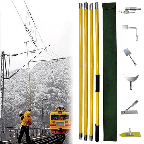 AMUFJJ Raschiaghiaccio Strumento per La Rimozione del Ghiaccio da Sottostazioni/ferrovie, Palo Isolato per Raschietto per 6 M con 7 Teste per Colpire/raschiare/Spingere