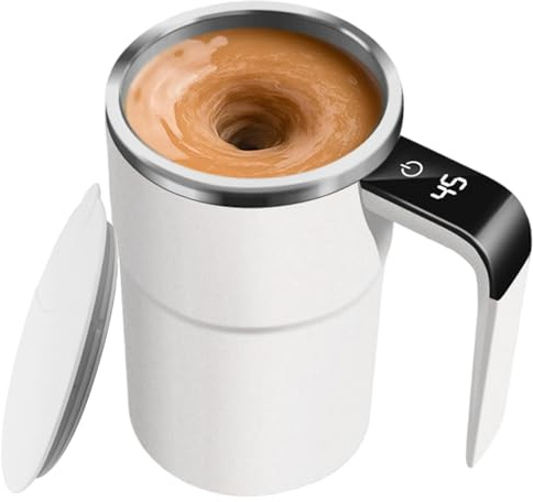 Odoukey Taza autoagitadora de 380ml, taza de café eléctrica recargable por USB con tapa, autoagitadora con pantalla de temperatura para leche y cacao