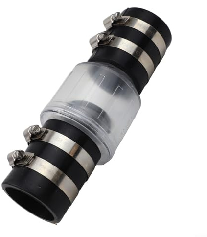 Clapet anti-retour silencieux avec déflecteur à ressort pour la prévention du refoulement des eaux usées, corps transparent, pinces en acier, tailles de 3,8 cm et 5,1 cm, plastique (3,8 cm)