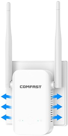 COMFAST Ripetitore WiFi e Amplificatore Segnale WiFi 300Mbps con 2 Antenne, WPS, Indicatore Segnale LED, Design Compatto e Portatile, Dissipazione Calore Efficiente, per Casa e Ufficio