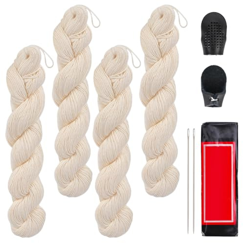FREEBLOSS Sashiko Multipack Set Con 4 Filati Bianchi 25 Aghi 2 Ditali Regolabile E Strumenti Per Progetti Di Cucito A Mano Sashiko Filato E Kit di Riparazione Aghi Per I Principiante Di Cucito.