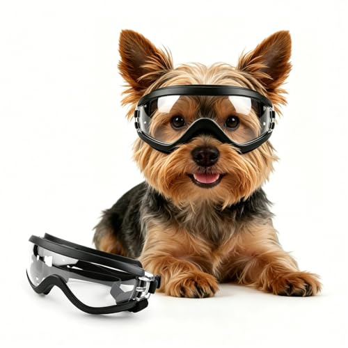 PETLESO Dog Goggles for Small Breed Anti-UV Small Dog Sunglasses Windproof Eye Protection Dog Motorcycle Goggles with Adjustable Straps for Driving/Outdoor Activities, S