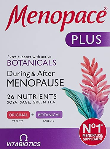 Menopace Plus by Vitabiotics - Extra Menopause & Perimenopause Support with Sage & SOYA Isoflavones - UK's No.1 Menopause Supplement Brand
