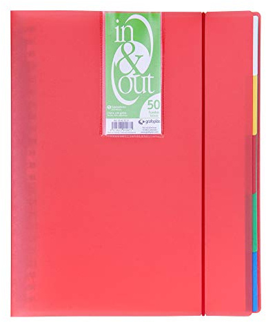 Grafoplas - Carpeta Fundas Extraíbles, Tamaño A4, Color Rojo, 50 Fundas, Serie In & Out