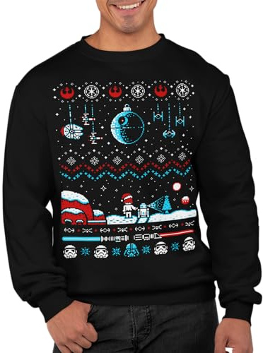 Graphic Impact Pull inspiré par le thème de la guerre spatiale galaxie, spray moche, pull de Noël pour adultes, unisexe, sweat-shirt de Noël, pull de Noël, Noir , XXL