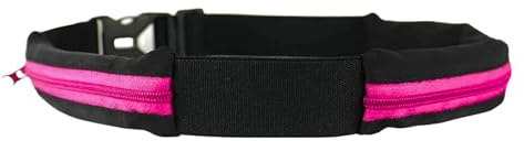 Ceinture BOA L'Original Rose Taille L-XXL - 2 Poches Ultra Extensibles - Sport, Course à Pied, Jogging, Equitation, Fitness, Voyage, Randonnée, Festival - Sac Banane Telephone, Anti Pickpocket
