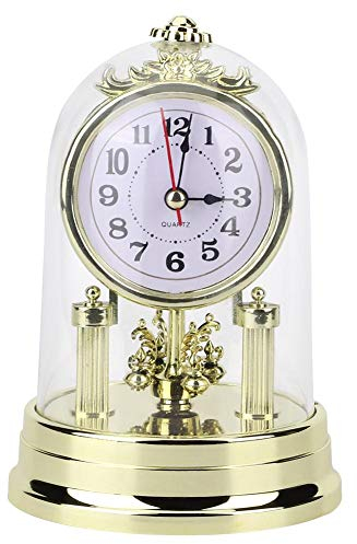 Nikou Tischuhr, Europäische Retro Stil Wohnzimmeruhr Antike Stille Tischuhr, Nostalgisch Deko Vintage Wohnzimmer Uhr mit Haube, Home Ornament Decor(Golden)