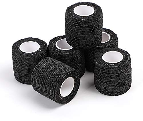 STIGMA Cubierta de Agarre de Tatuaje 6 Piezas Negra 2In * 4.5m Cinta de Agarre Cohesiva Desechable para Tatuajes Rollos de Vendaje TC622