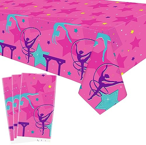 3 Stücke Gymnastik Geburtstag Party Tischdecke Dekorationen, Gymnastik Thema Party Tischdecken, Gymnastik Party Supplies, Gymnastik Tabelle Coverfor Ihre kleinen Tanz Mädchen Kinder Baby Dusche