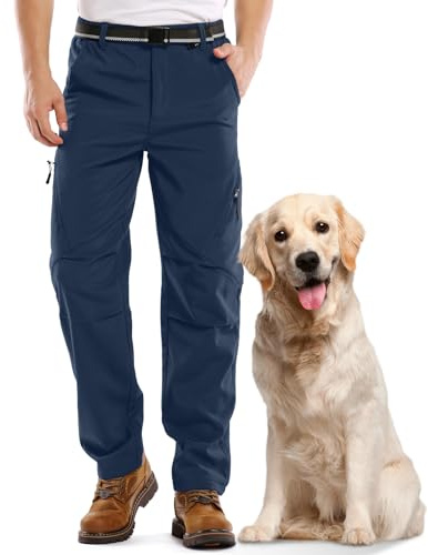 mosingle Mens Waterproof Fleece Lined Walking Trousers Soft Shell Hiking Warm Winter Ski Snow Pants with Zipper Pockets #6078-Blue-38
